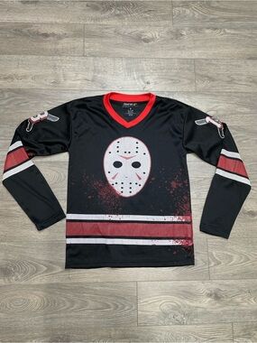 Friday The 13th Jason Voorhees Hockey Jersey Black Red Small Horror Movie Merch